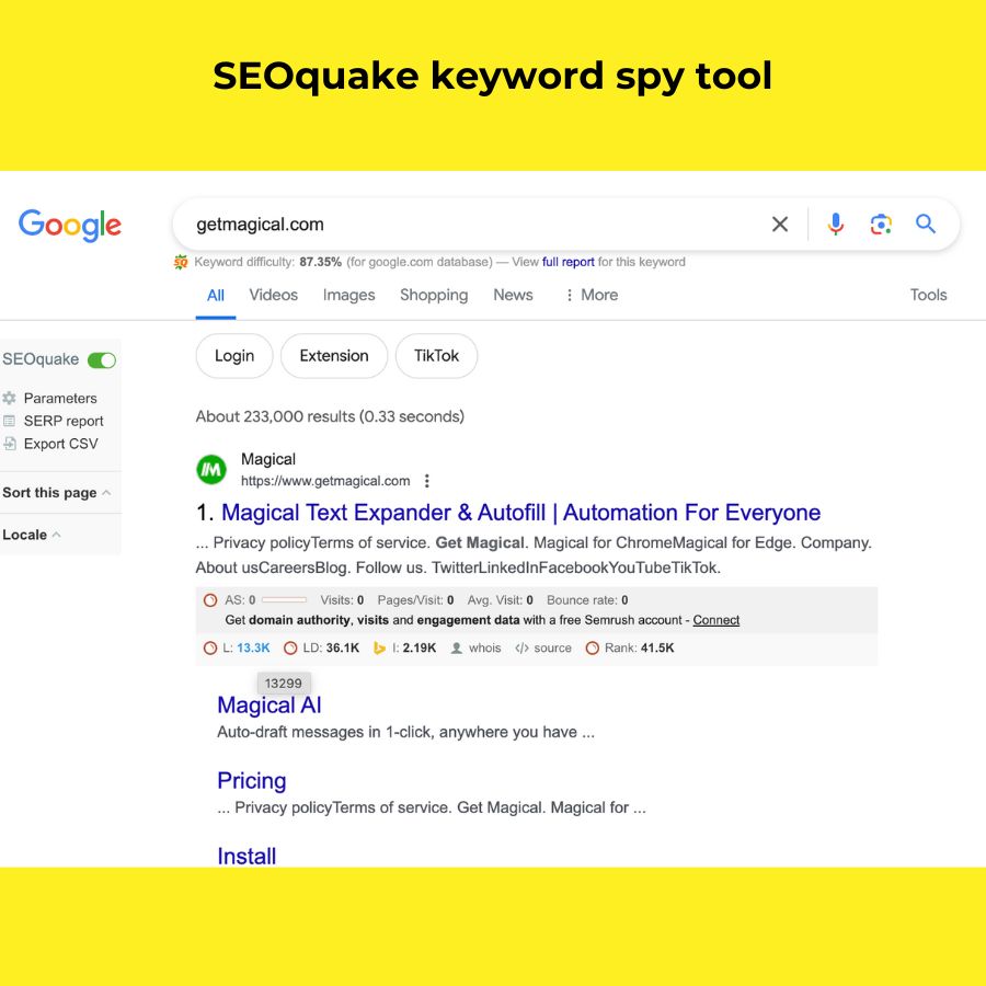 SEOquake keyword spy tool