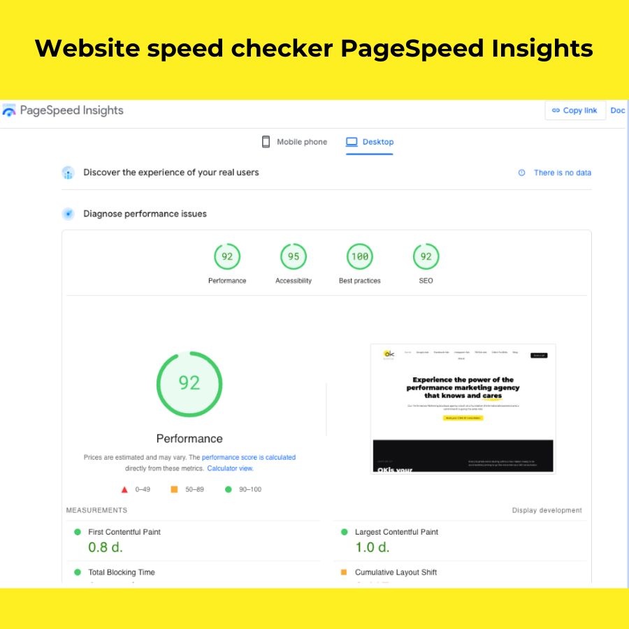 Website speed checker PageSpeed Insights